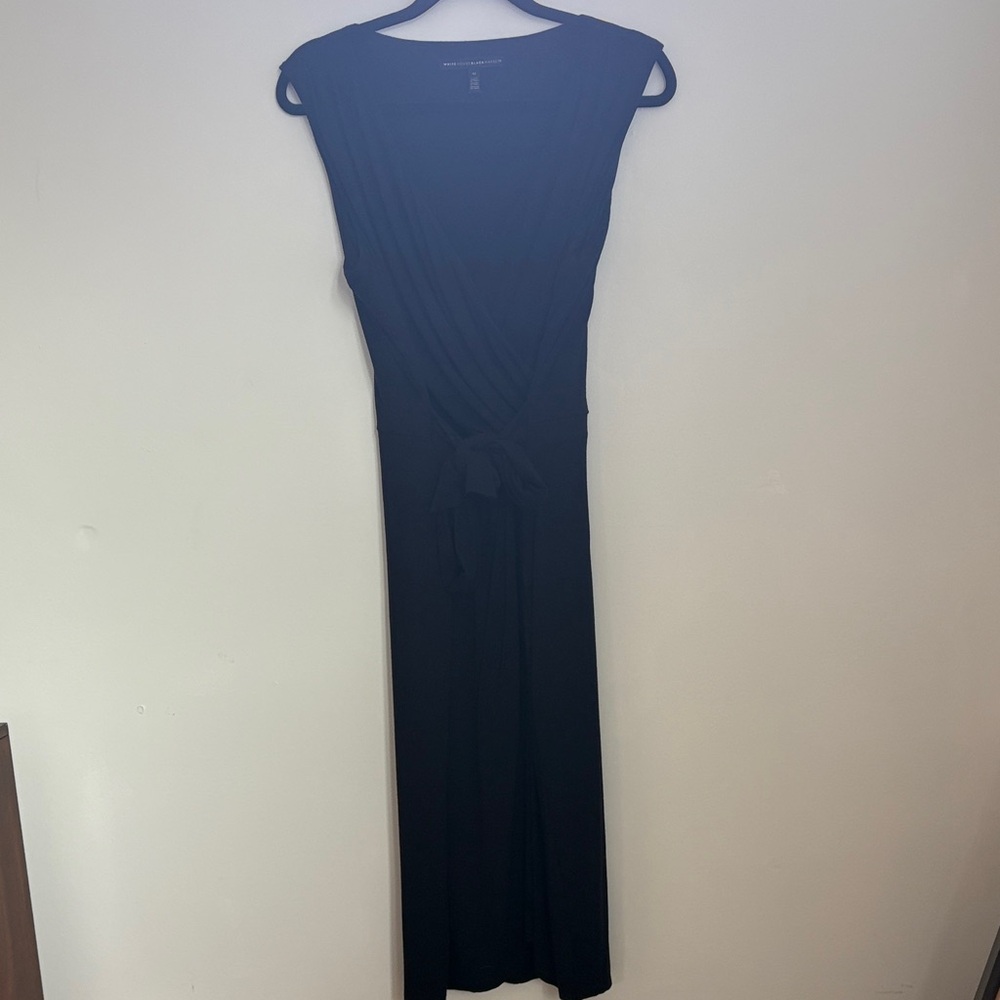 White House Black Market Black Cap-Sleeve Tie-Waist Maxi Dress